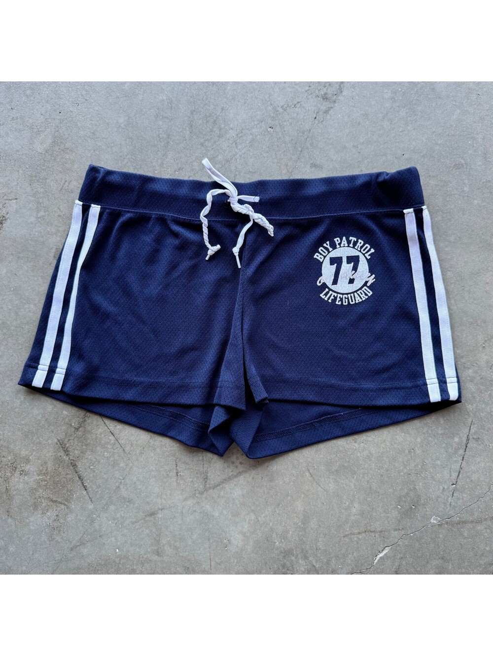 Vintage Y2K Womens No Boundaries Boy Patrol Mesh Striped Blue Mini Shorts